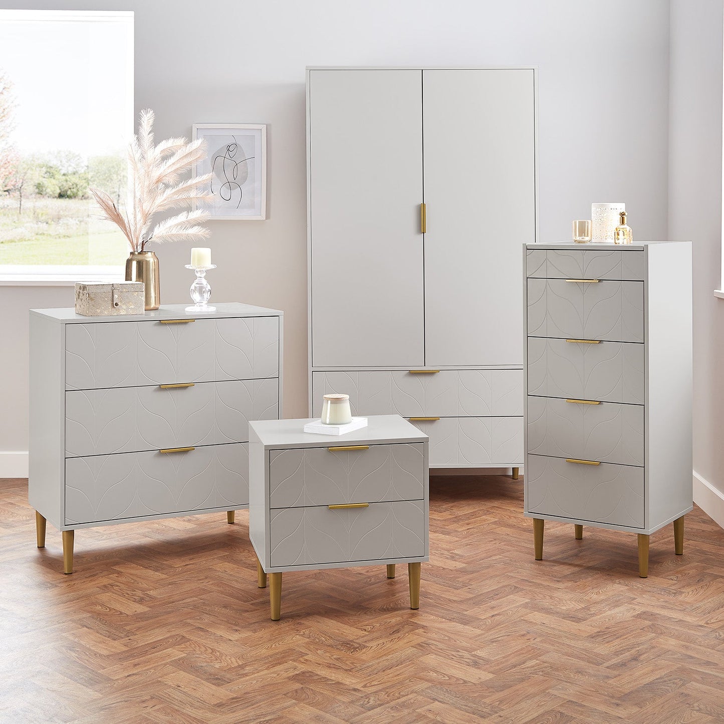 Gloria wardrobe and drawers set -3 drawer chest of drawers - grey - Laura James