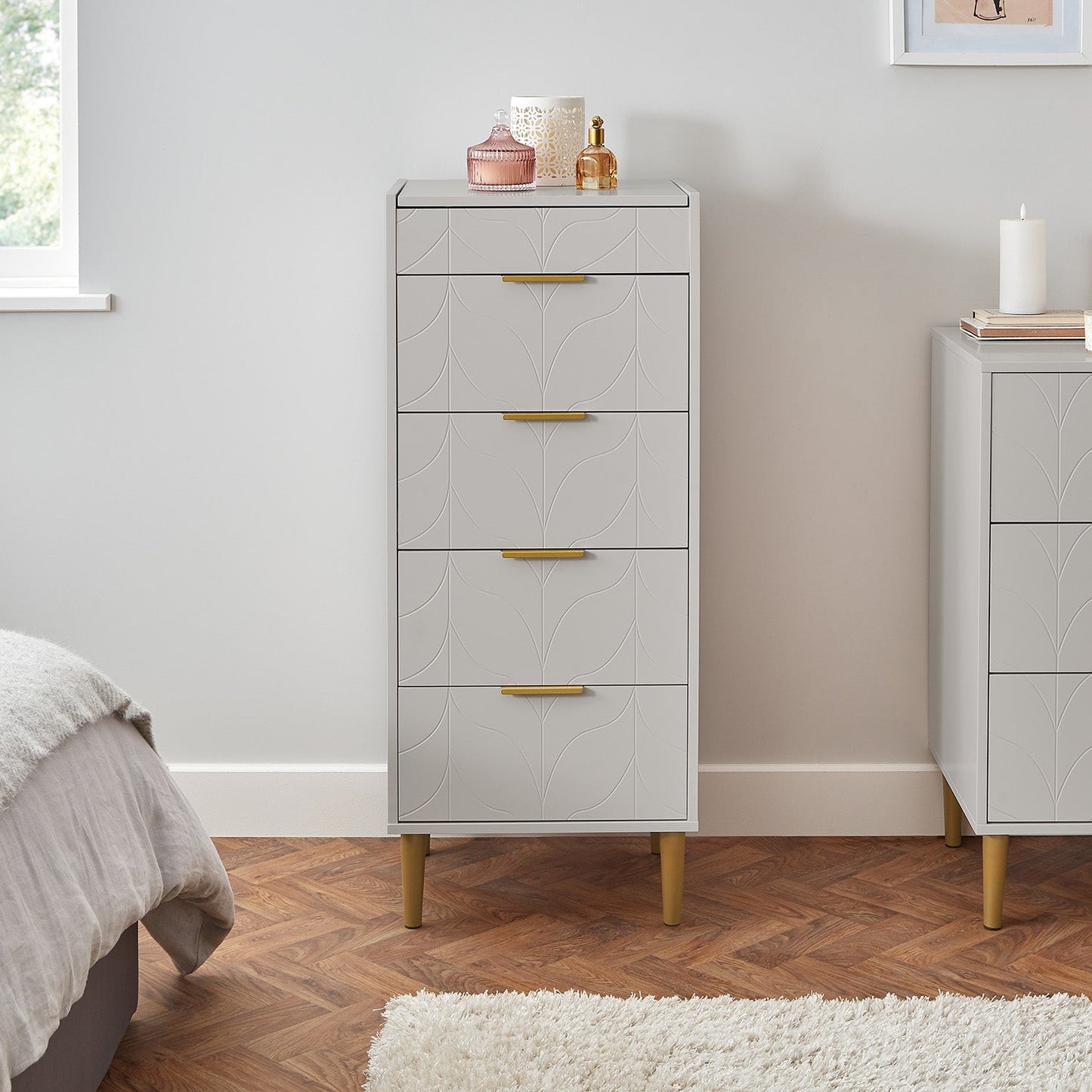 Gloria wardrobe and drawers set - 4 over 4 chest of drawers - grey