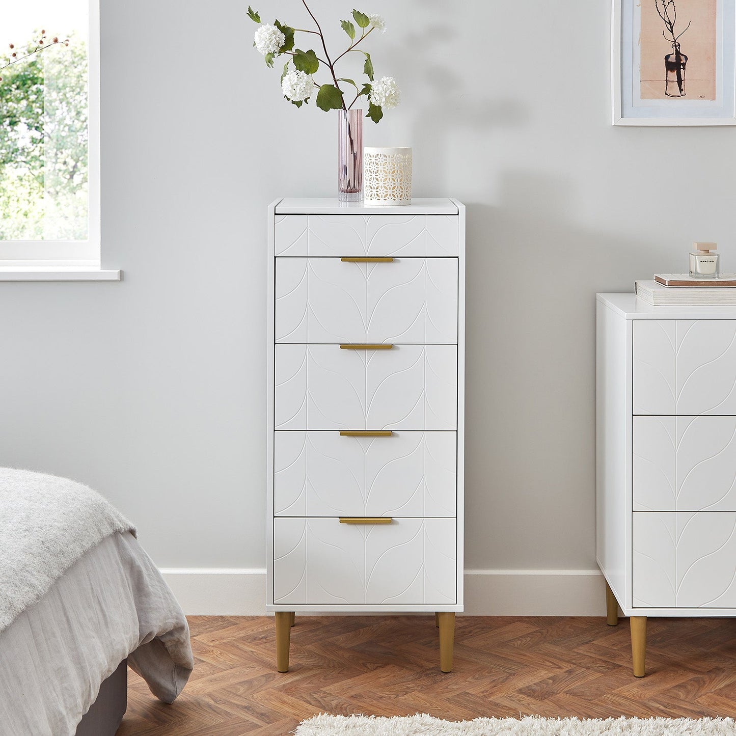 Gloria wardrobe and drawers set - 4 over 4 chest of drawers - white - Laura James