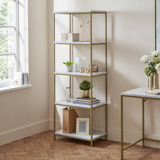 Jay bookcase - marble effect and gold - laura James