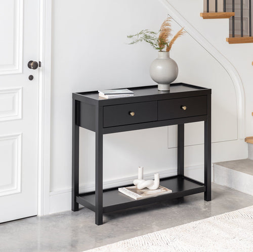 Charlie Two Drawer Console Table in Noir Black