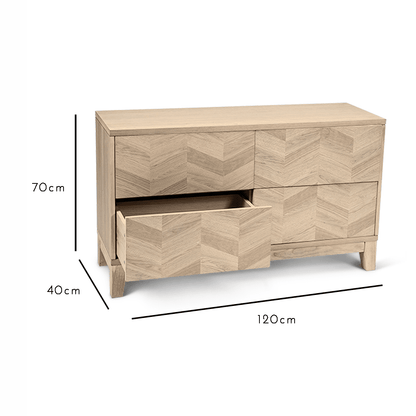 Ella Pale Oak Parquet Small Sideboard with 4 drawers