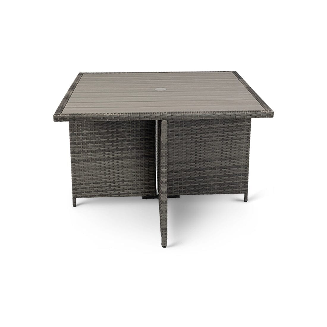 8 Seater Rattan Cube Outdoor Dining Set with Grey Parasol - Grey Weave Polywood Top