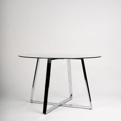 Clara glass round dining table - with chrome frame - Laura James
