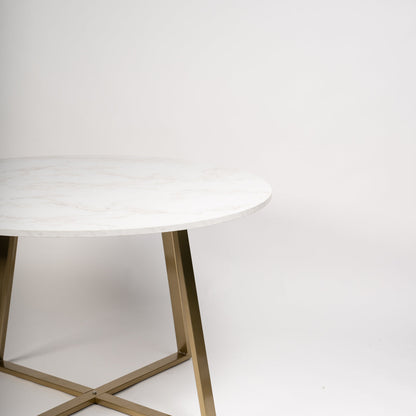 Clara marble effect round dining table - with gold frame