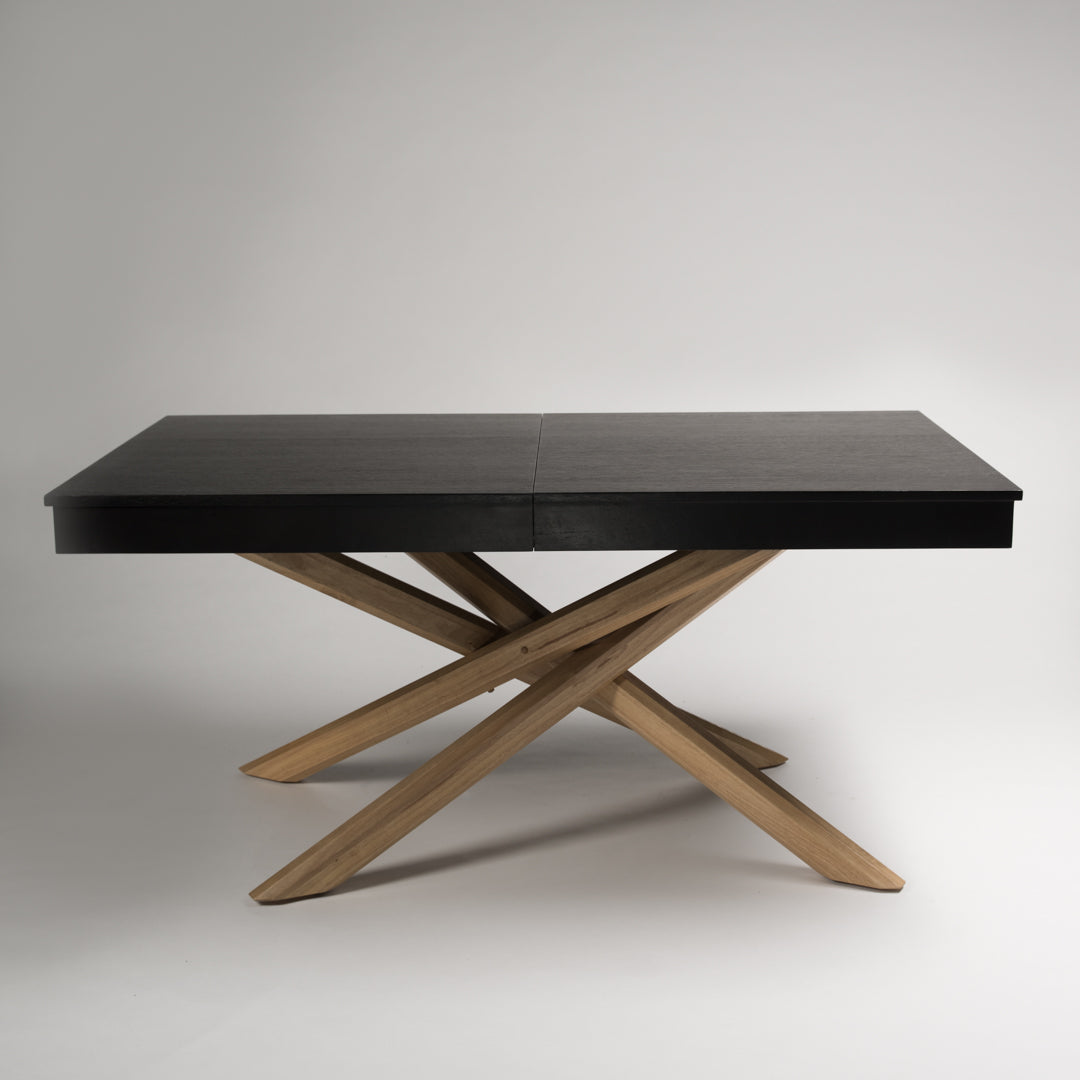 Amelia 8-10 seat extendable dining table - black top with oak legs