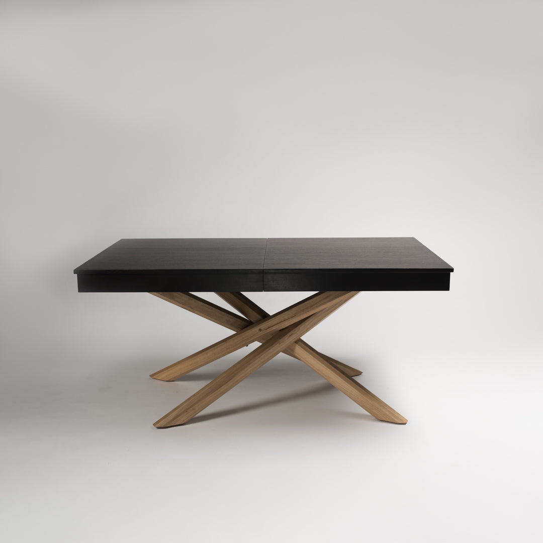 Amelia 8-10 seat extendable dining table - black top with oak legs