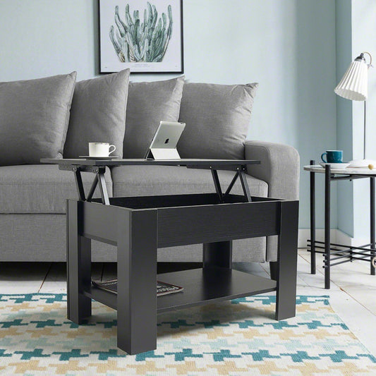 Black Lift up Top Coffee Table with Storage - Laura James