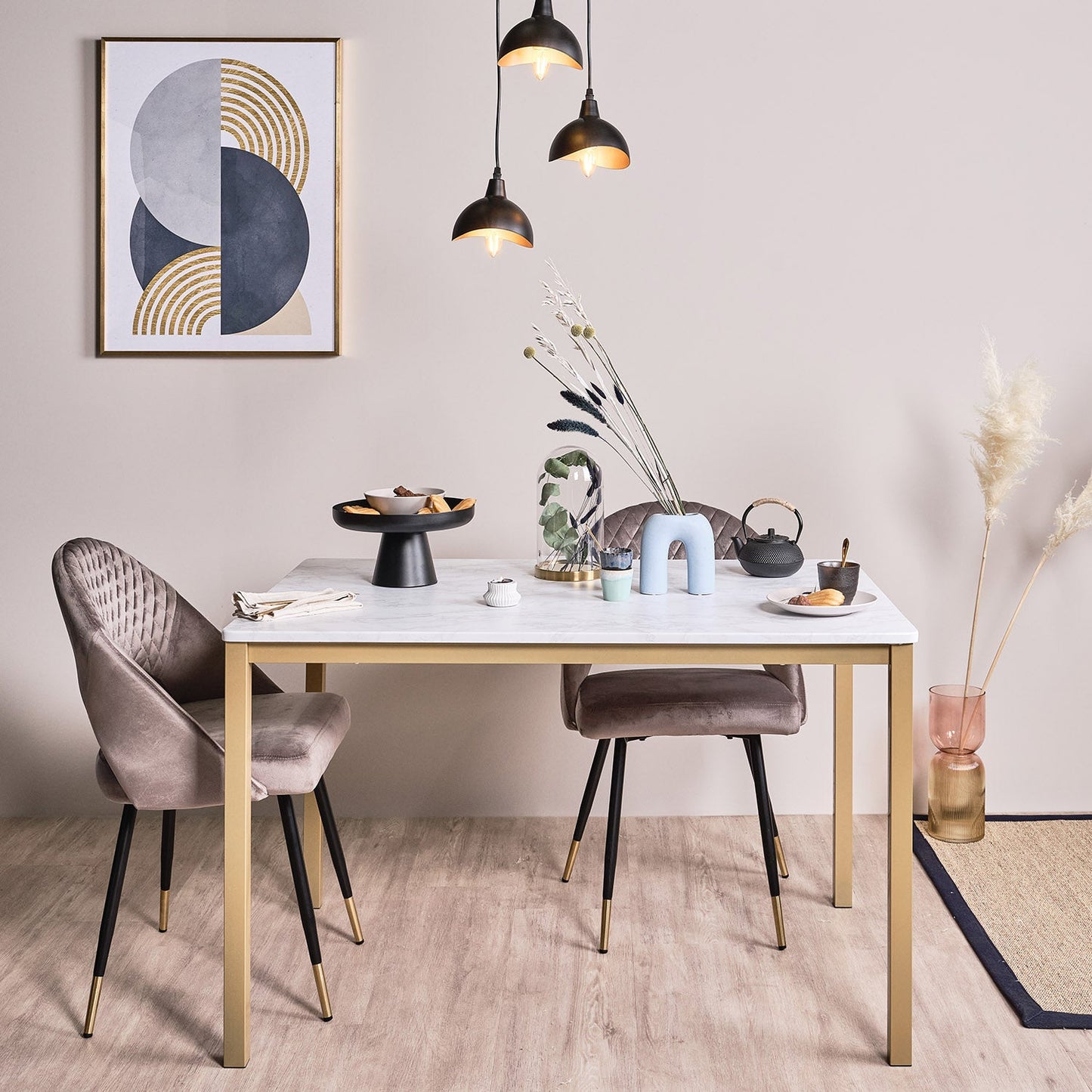 Milo Marble effect dining table - with gold legs