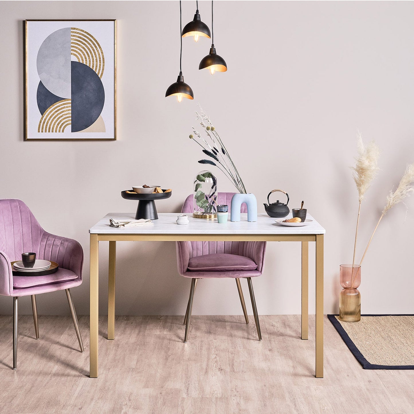 Milo Marble effect dining table - with gold legs