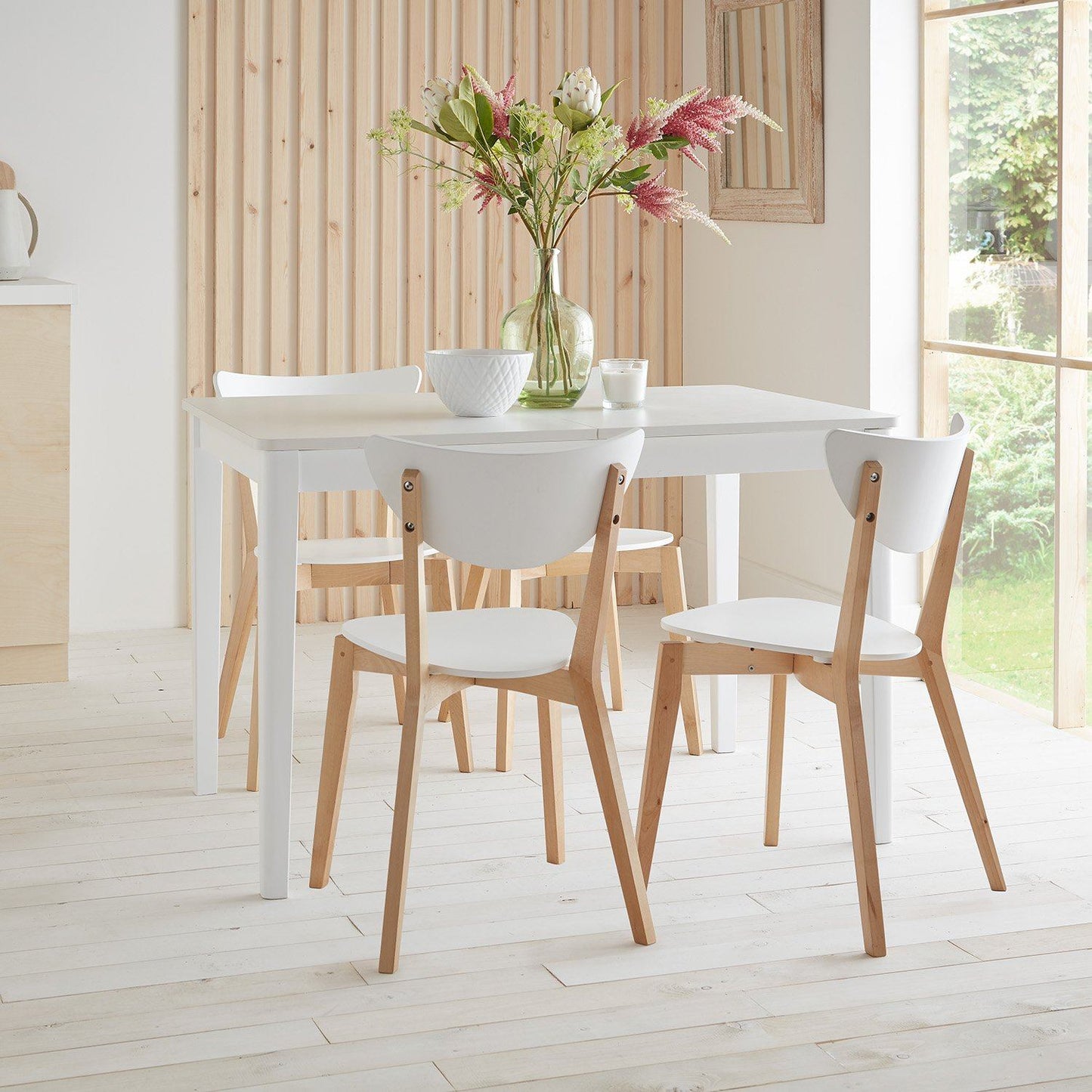 Paul White Extendable Dining Table Set - 6 Seater - Paul White Dining Chairs - Beech Legs