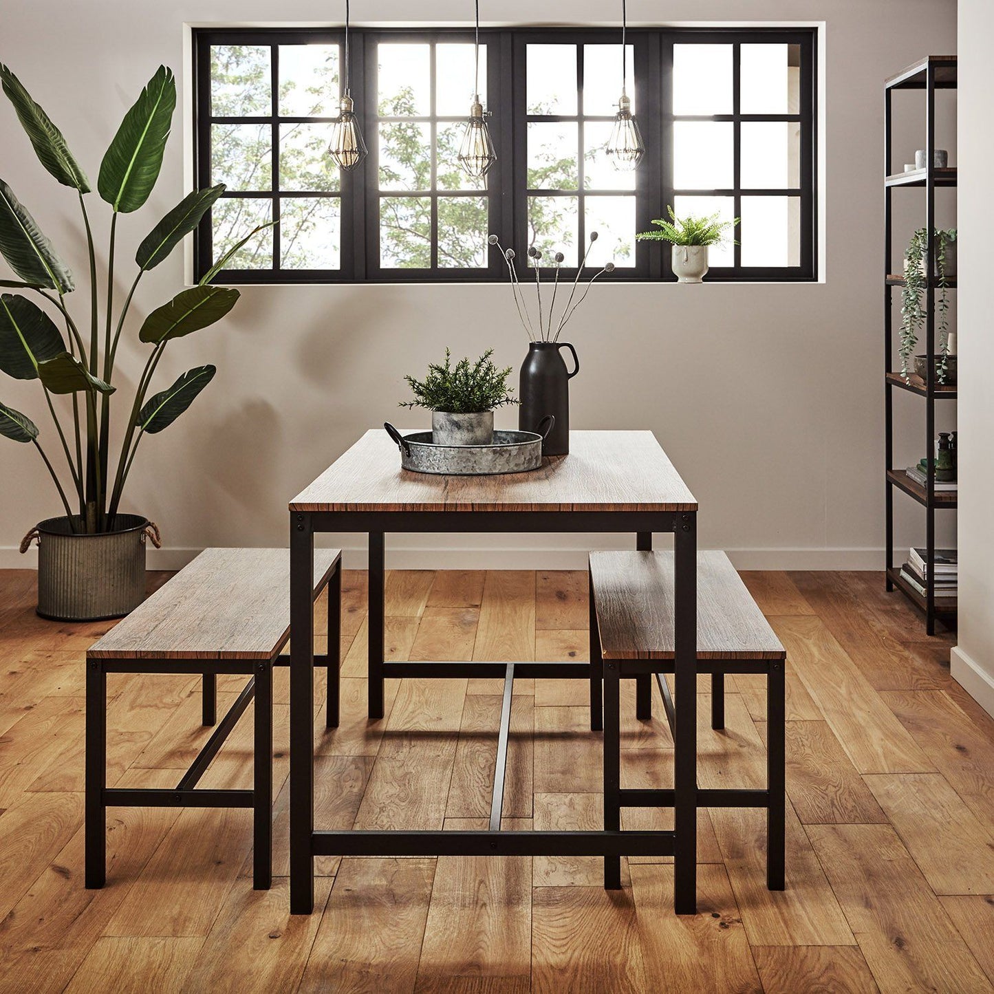 Sheffield dining table set – 4 seater – 2 dining benches - Laura James