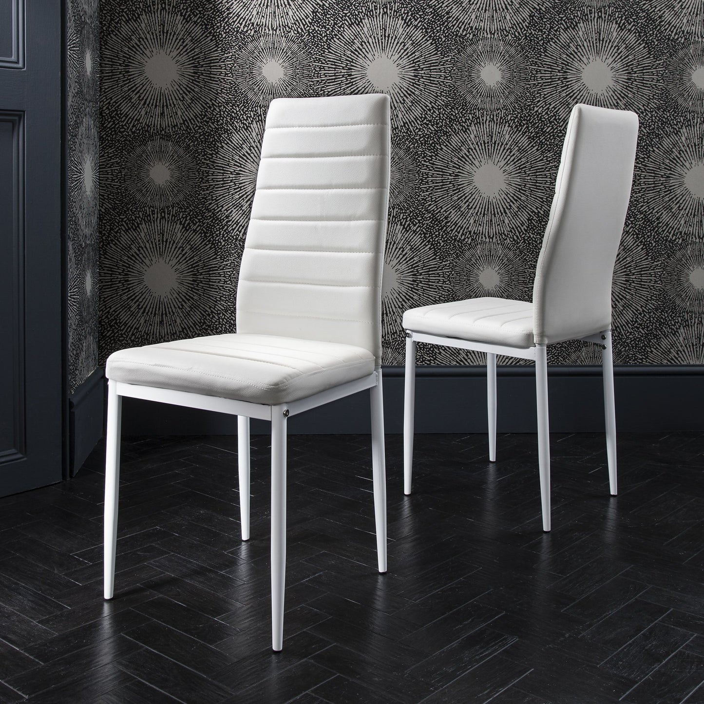 Laura James - Glass Dining Table Set and 4 Chairs Set White - Laura James