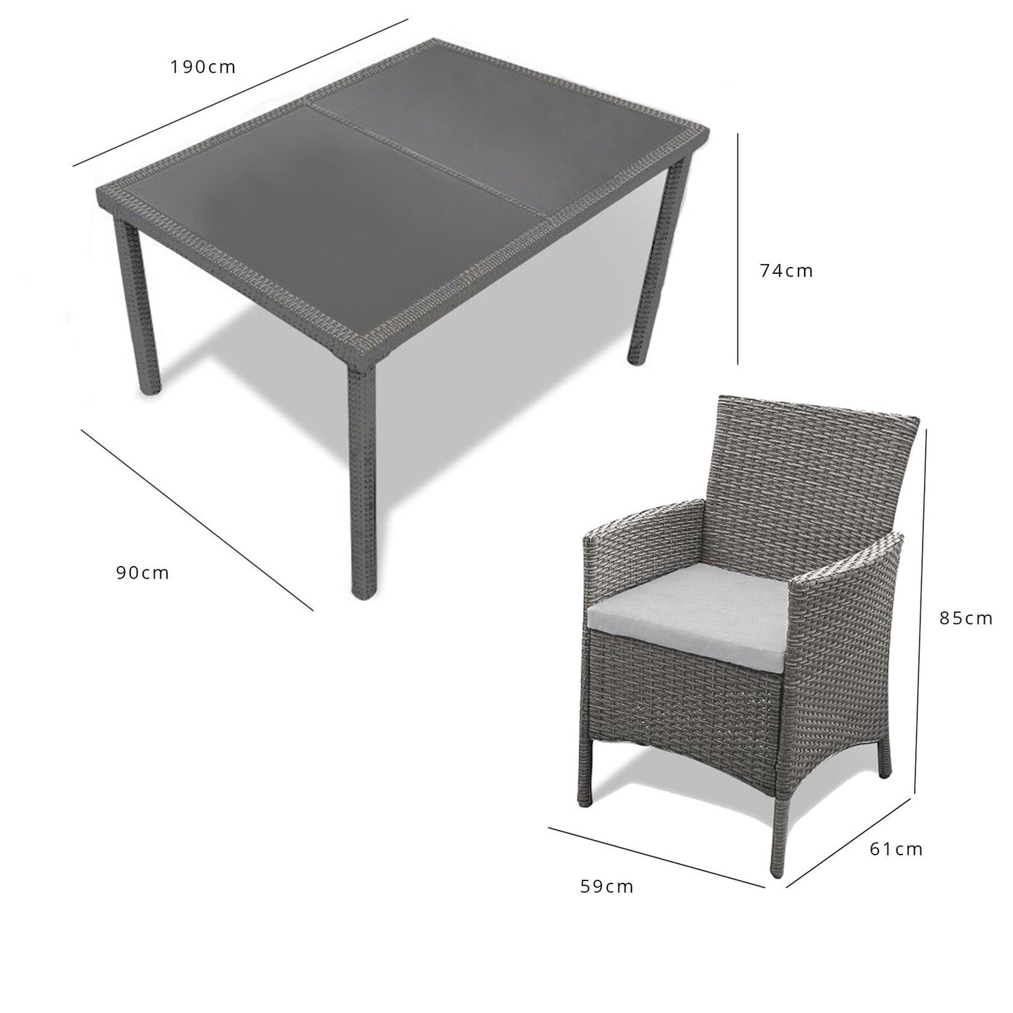 Marston 8 Seater Rattan Outdoor Dining Set with Grey Parasol - Rattan Garden Furniture - Grey - Glass Top