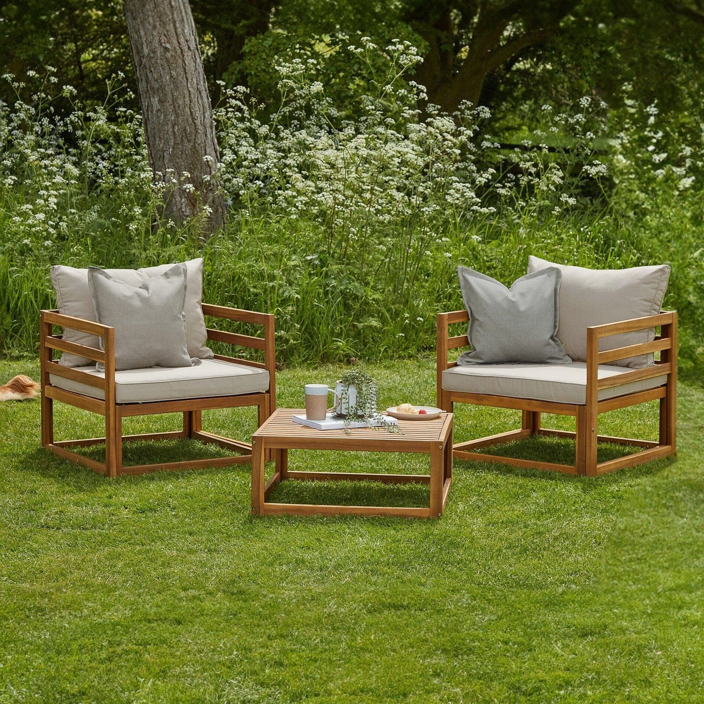 Rowan Natural 2 Armchairs with Coffee Table Set - Laura James