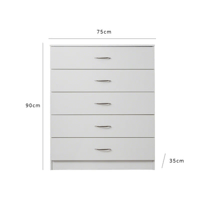 White tall chest of 5 drawers