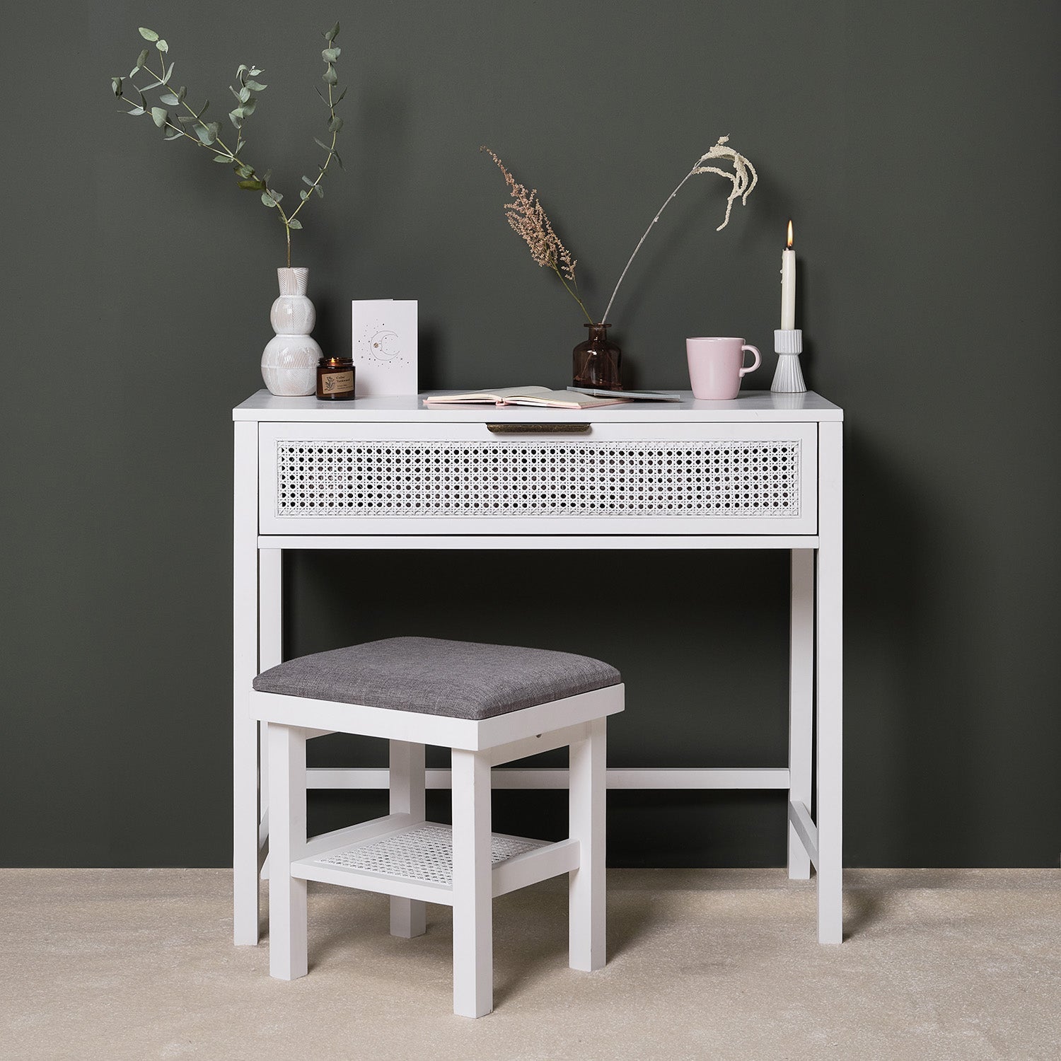 Charlie dressing table and stool - white