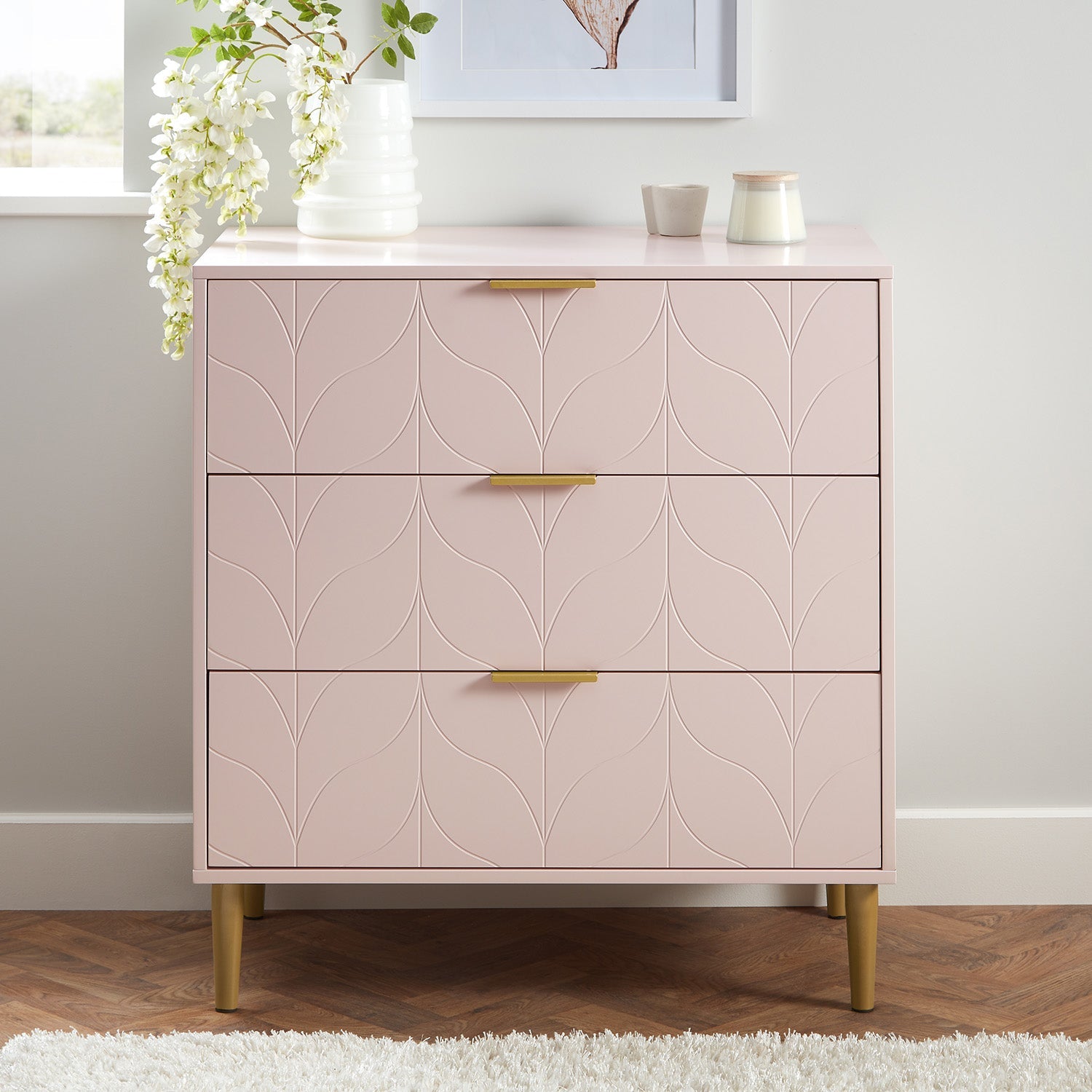 Gloria chest of drawers - pale pink & brass effect - Laura James
