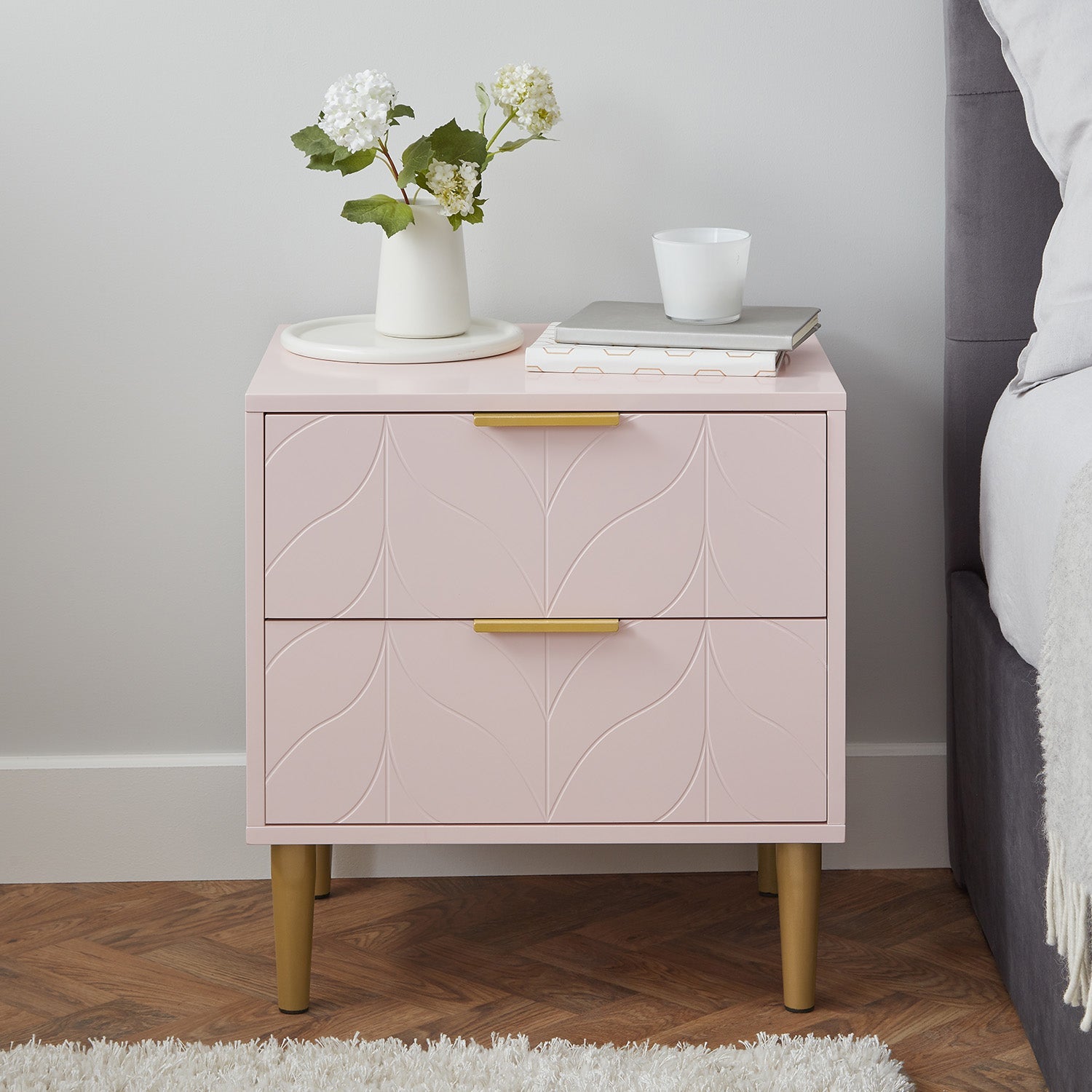 Gloria bedside table - pale pink and brass effect - Laura James