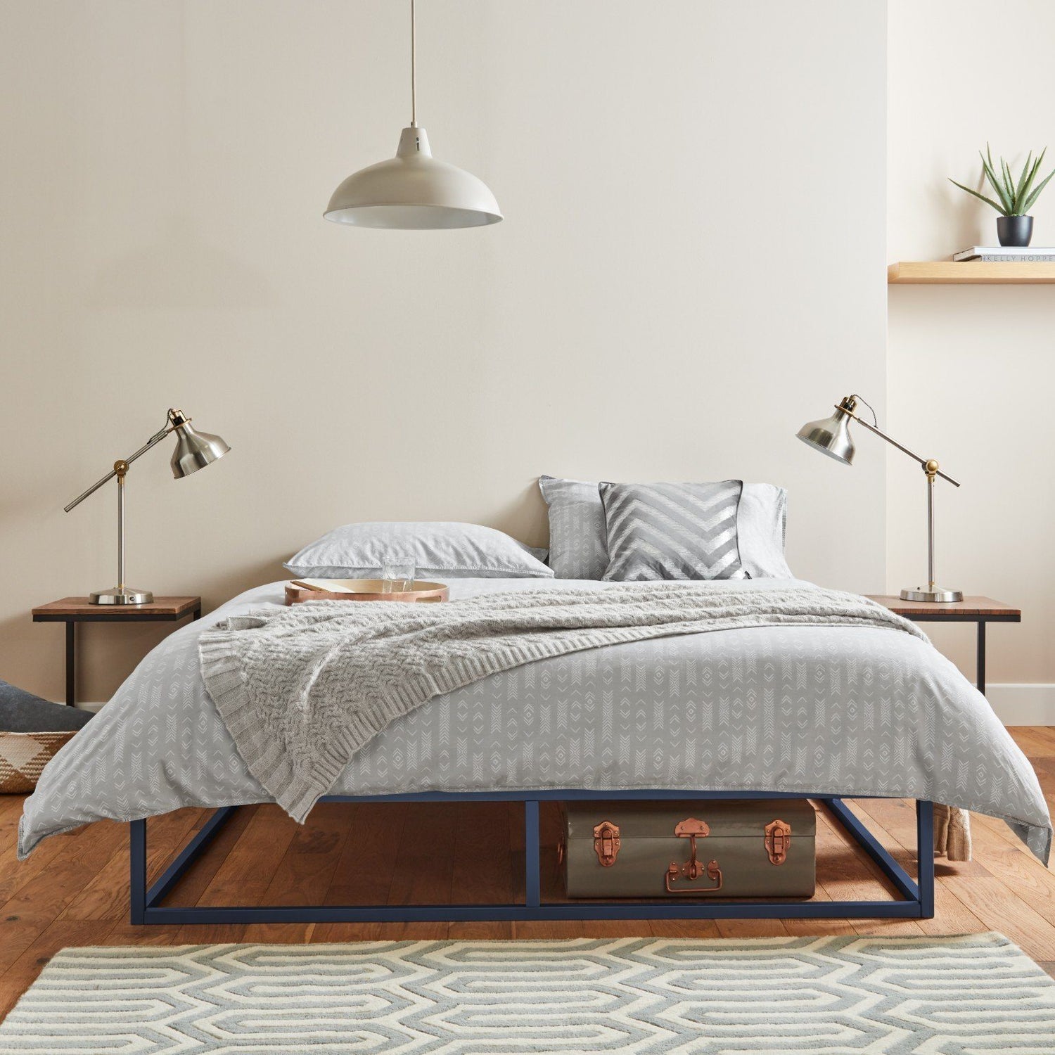 Blue metal platform industrial double bed - Laura James