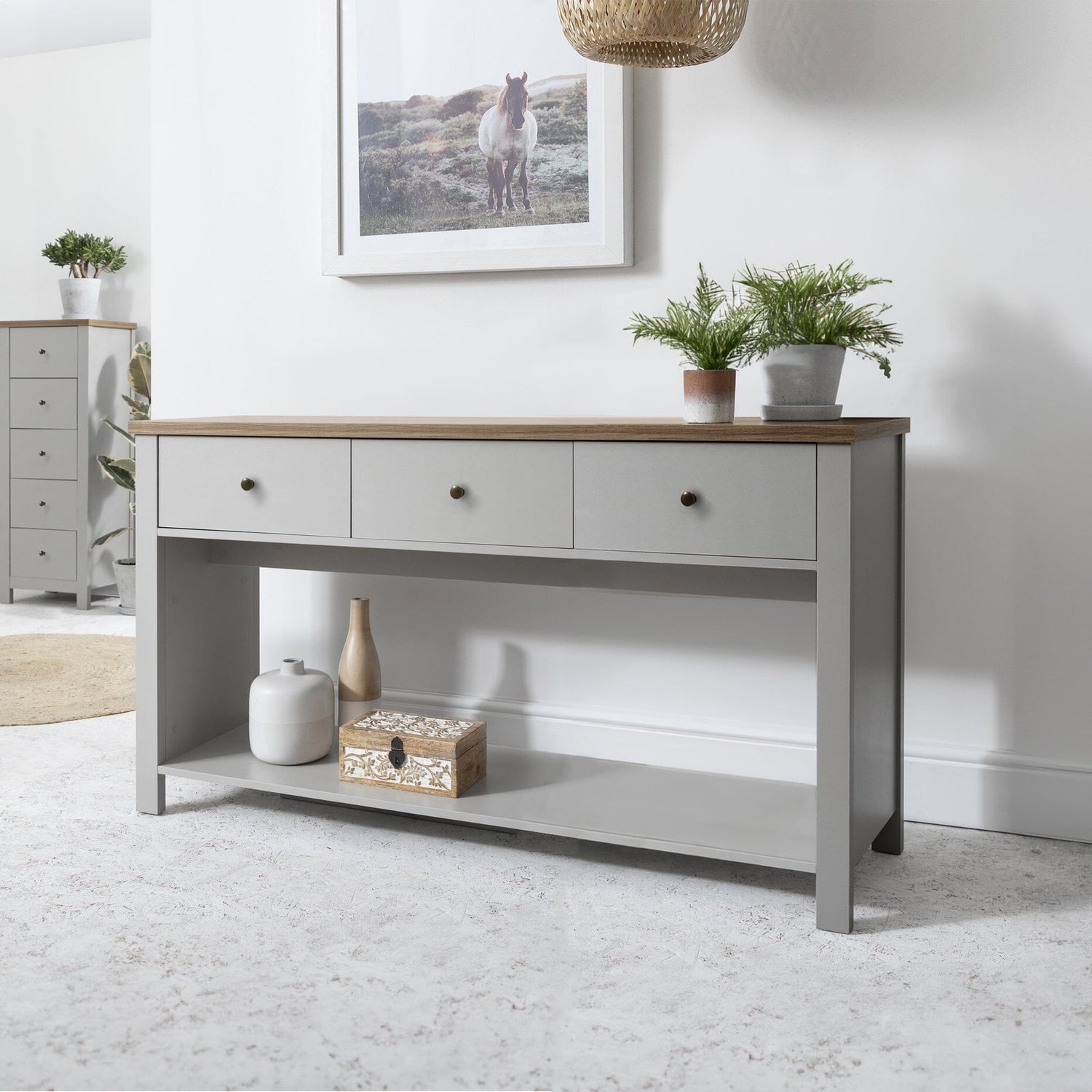Bampton 3 Drawer Console Table - Stone Grey - Laura James