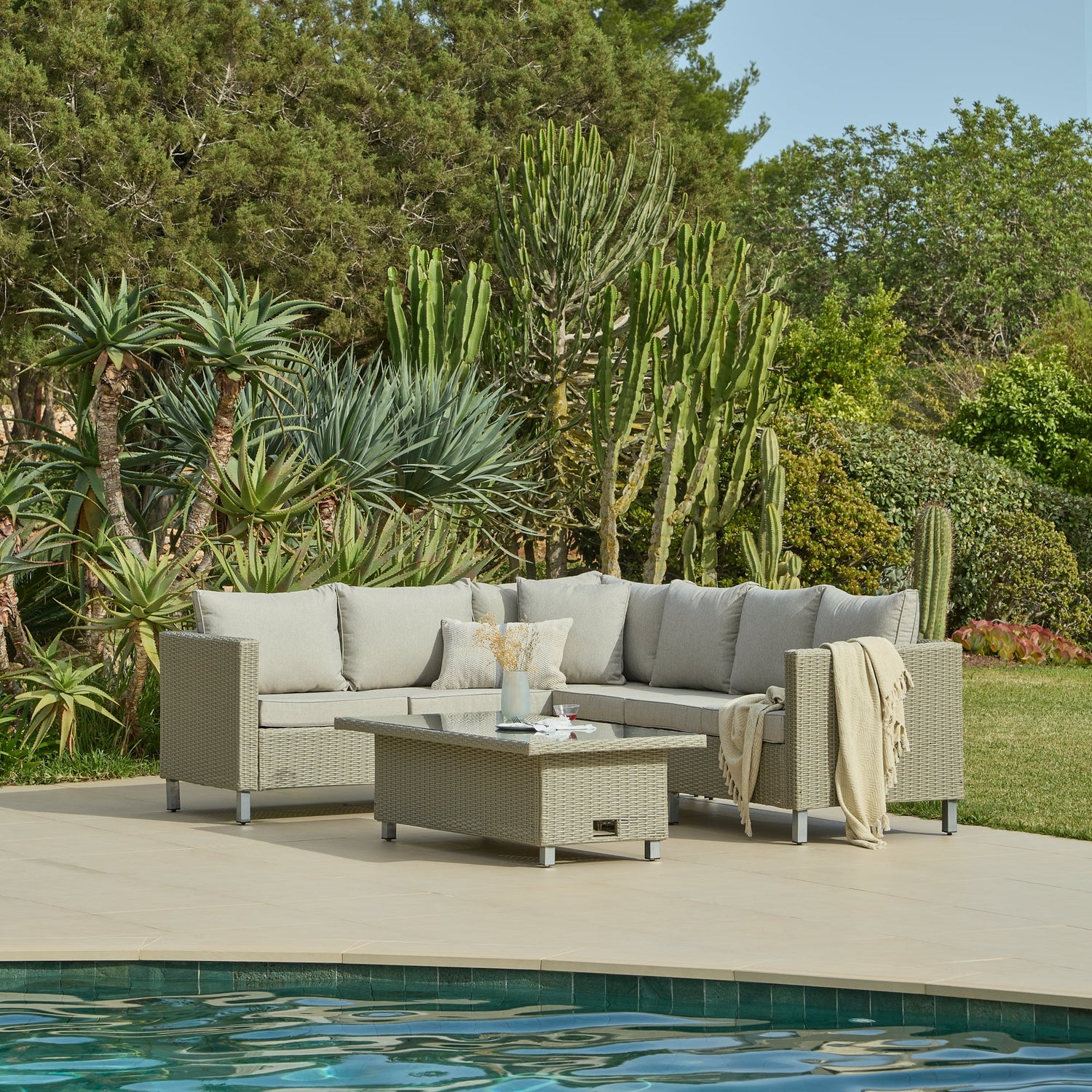 4 Seater Rattan Corner Sofa Set - Grey Weave - Laura James