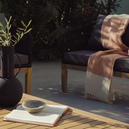 Eaden Rope Garden Conversation Set with Cream LED Premium Cantilever Parasol - Black