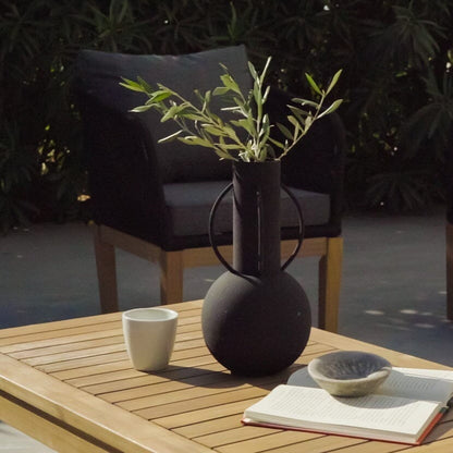 Eaden Rope Garden Conversation Set with Grey Lean Over Parasol - Black