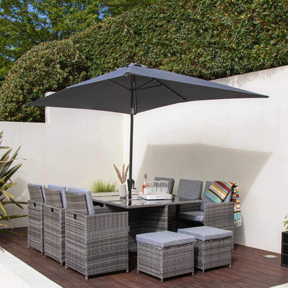 10 Seat Rattan Cube Outdoor Dining Set with LED Premium Parasol - Grey Weave - Laura James