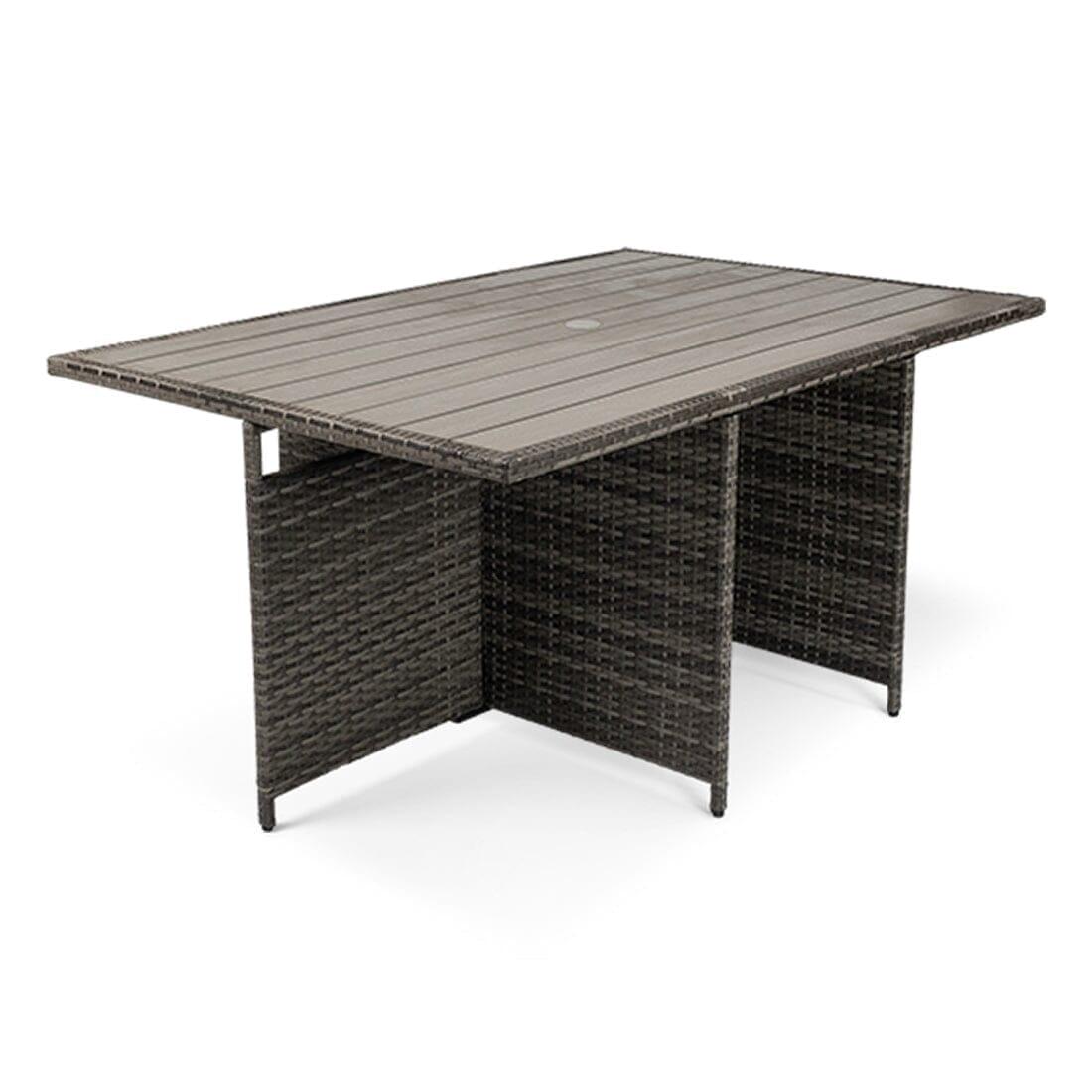 10 Seater Rattan Cube Garden Dining Set with Grey Parasol - Grey Weave Polywood Top - Laura James