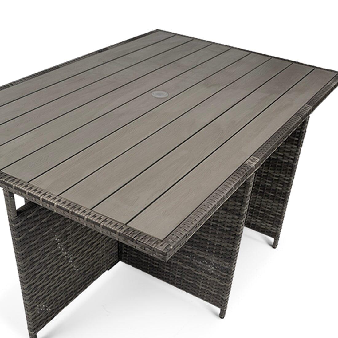 10 Seater Rattan Cube Garden Dining Set with Grey Parasol - Grey Weave Polywood Top - Laura James