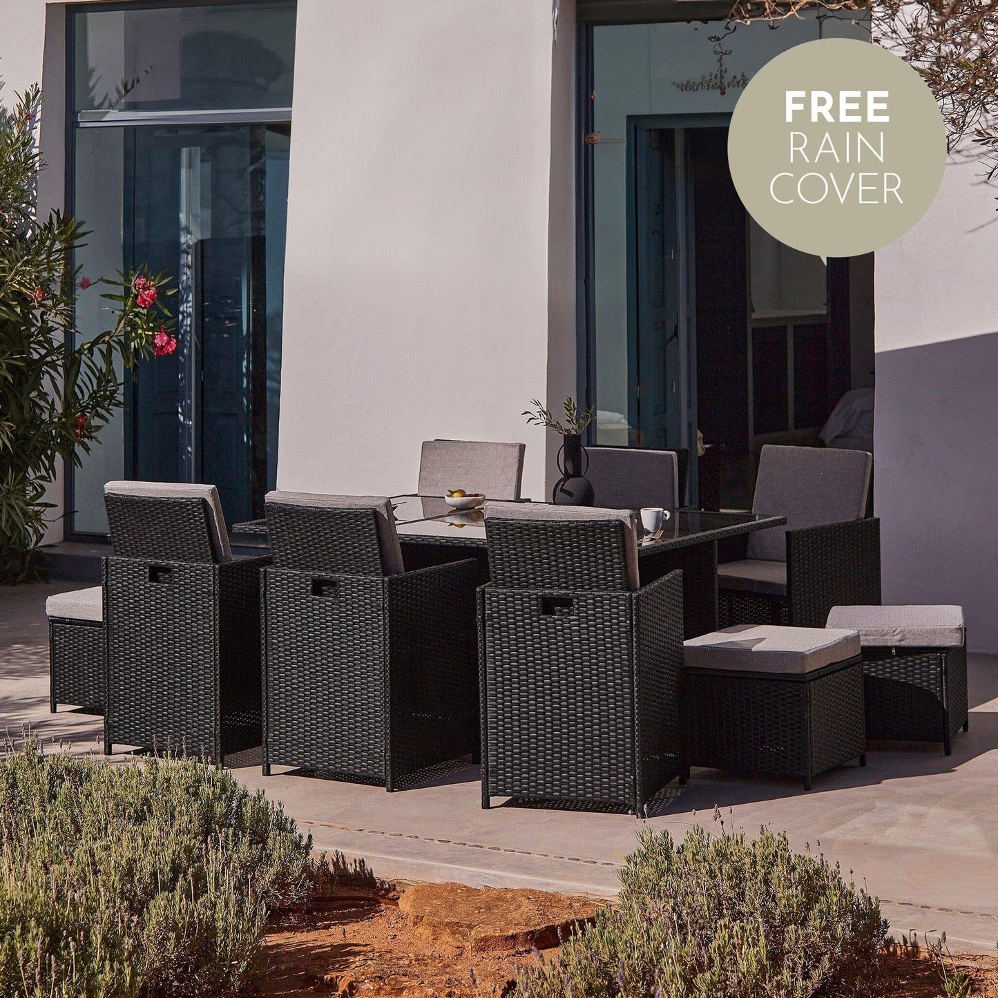 10 Seater Rattan Cube Outdoor Dining Set - Black Weave - Laura James