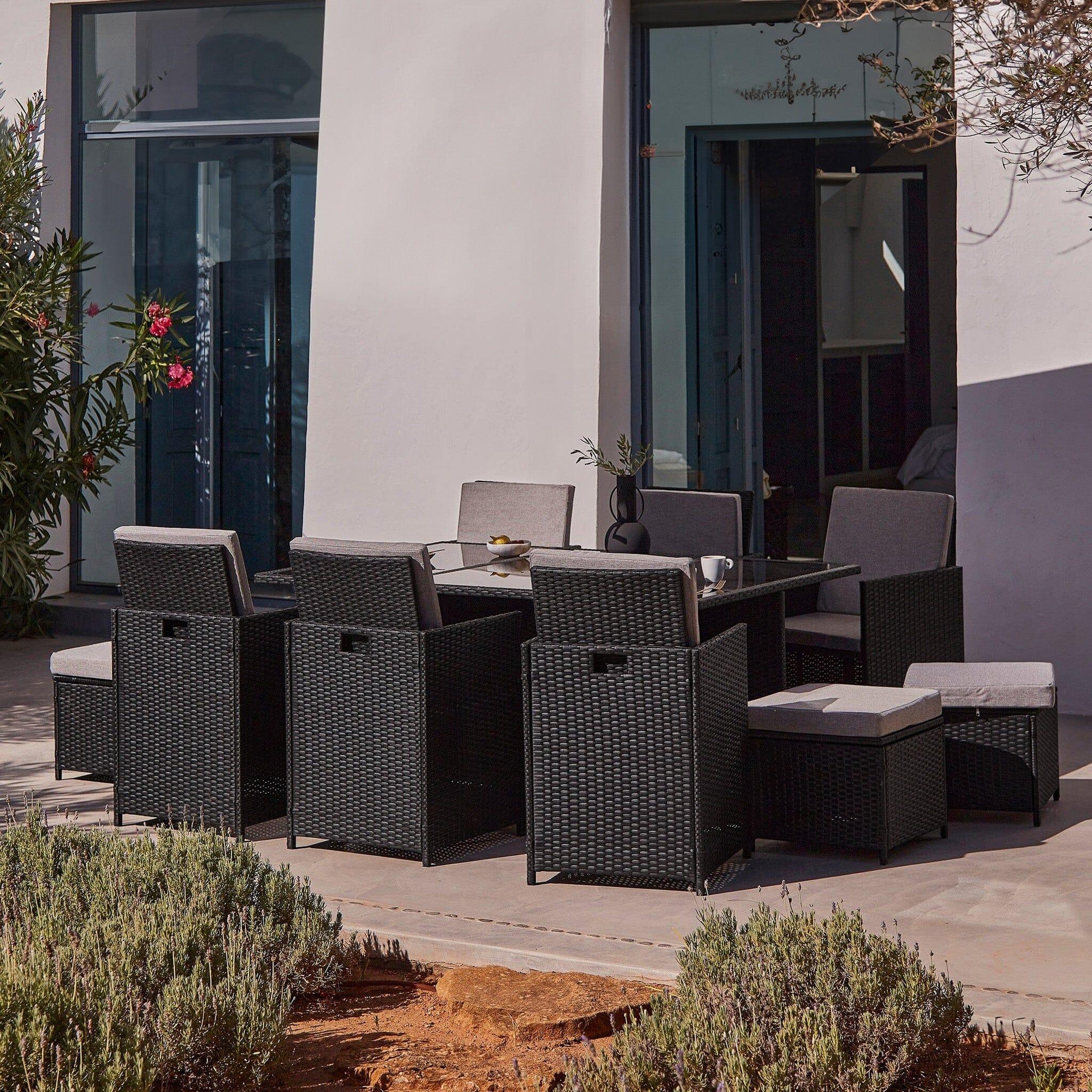 10 Seater Rattan Cube Outdoor Dining Set Black Weave Laura James Ireland