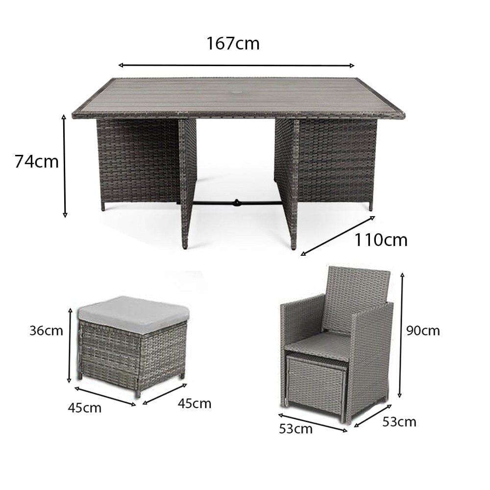 10 Seater Rattan Cube Outdoor Dining Set - Grey Weave Polywood Top - Laura James