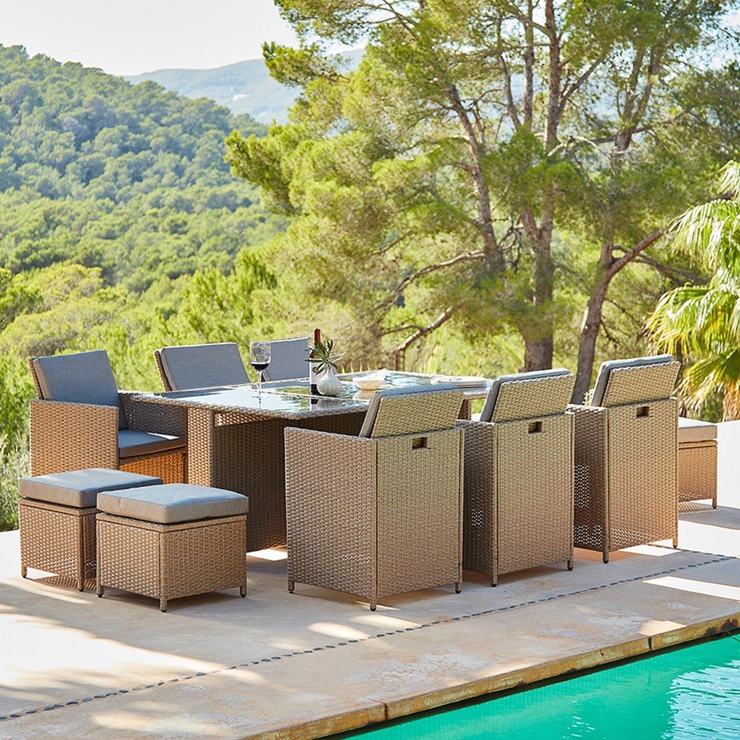 10 Seater Rattan Cube set - Natural Brown - Laura James