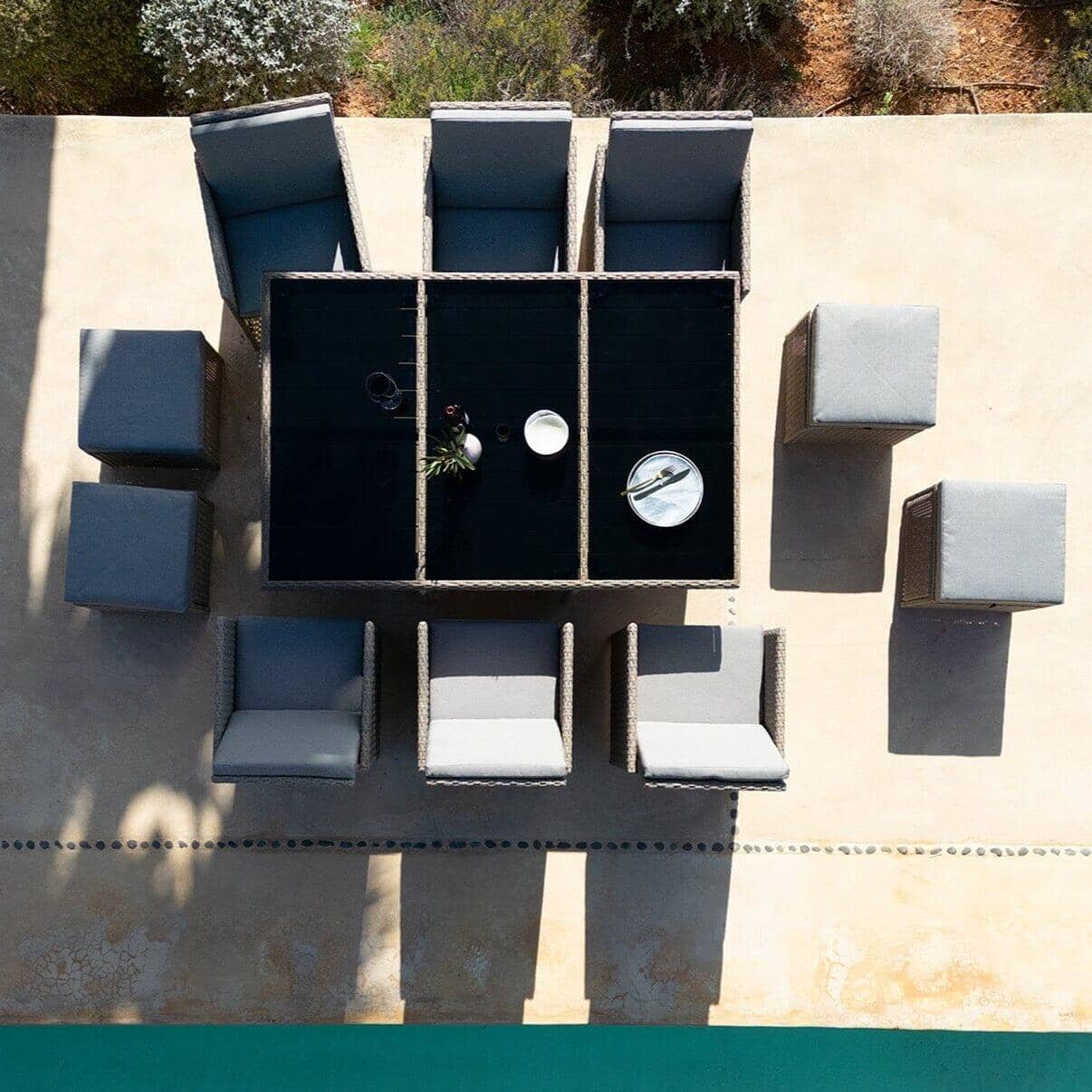 10 Seater Rattan Cube Outdoor Dining Set -  Natural Brown Weave - Laura James