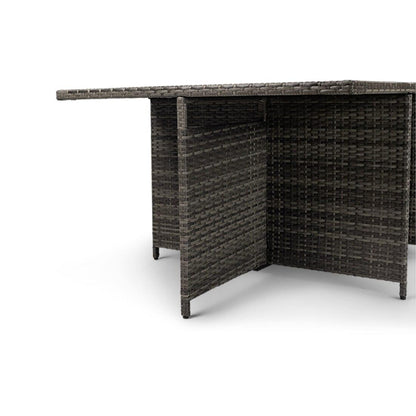 10 Seater Rattan Cube Outdoor Dining Set with Cream LED Premium Parasol - Grey Weave Polywood Top