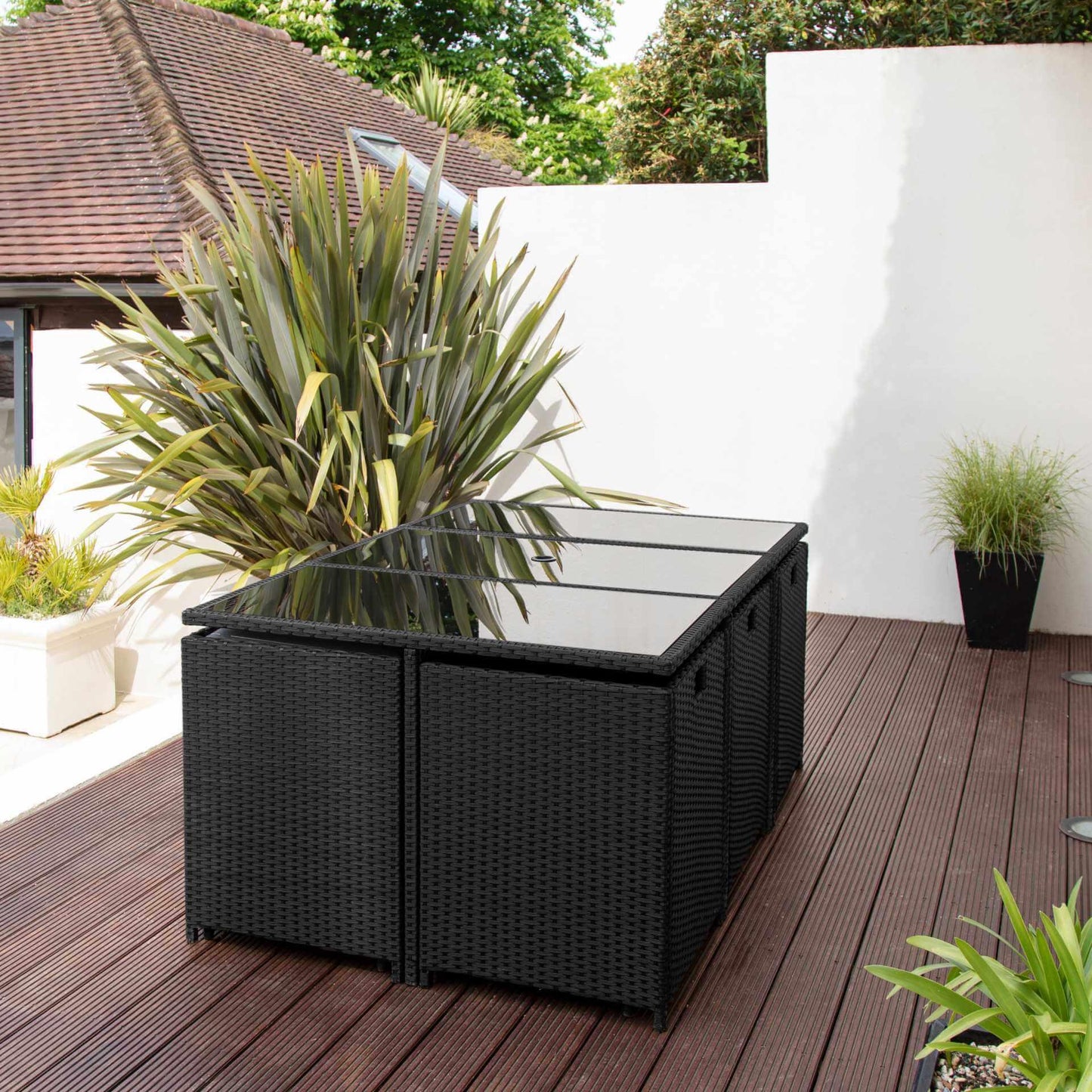 10 Seater Rattan Cube Outdoor Dining Set - Black Weave - 2023