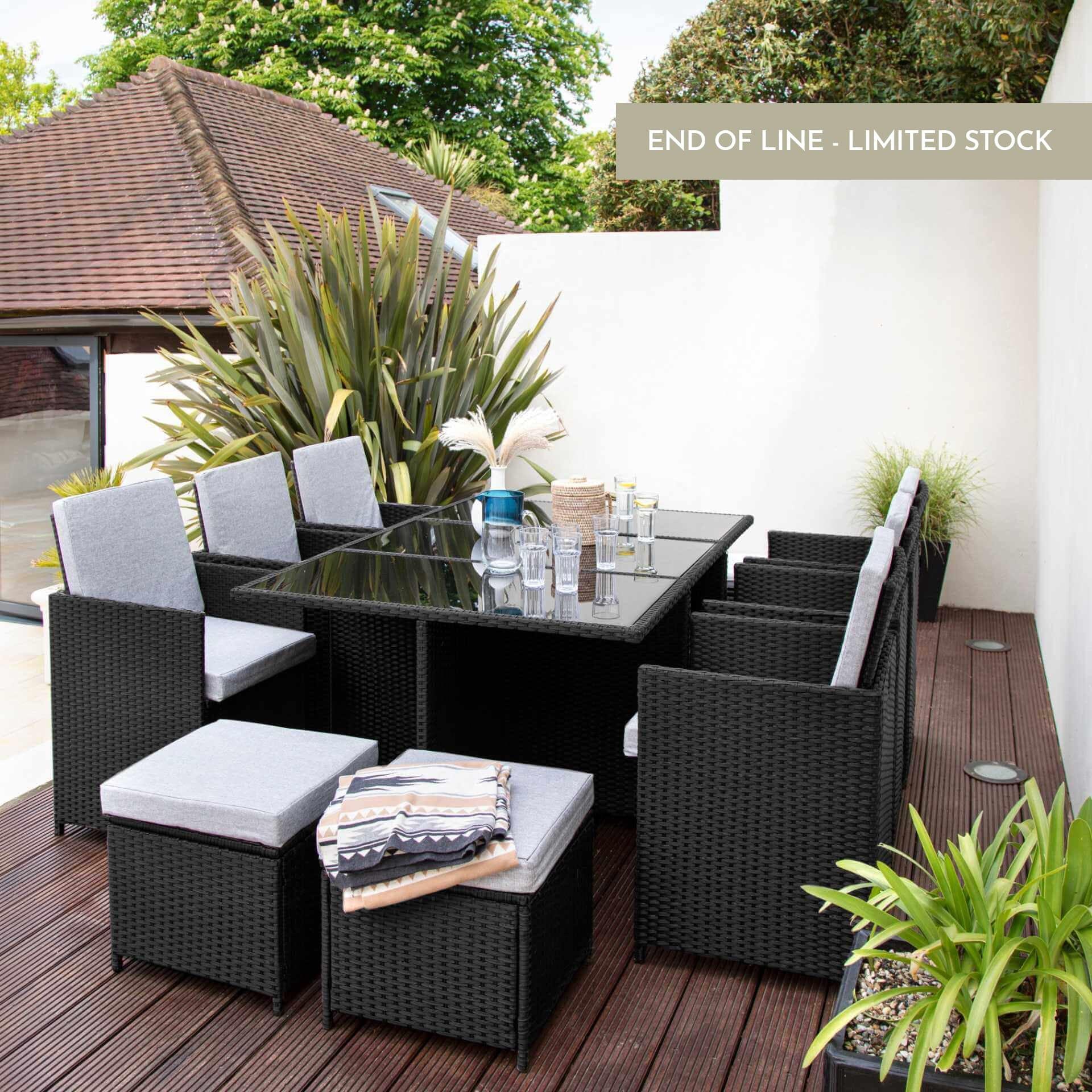 10 Seater Rattan Cube Outdoor Dining Set - Black Weave - 2023