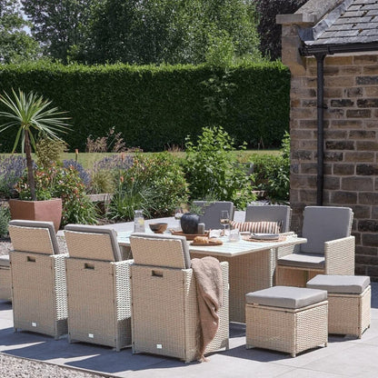 Cube 10 Seater Rattan Garden Dining Set - Light Grey with Polywood Top - Laura James
