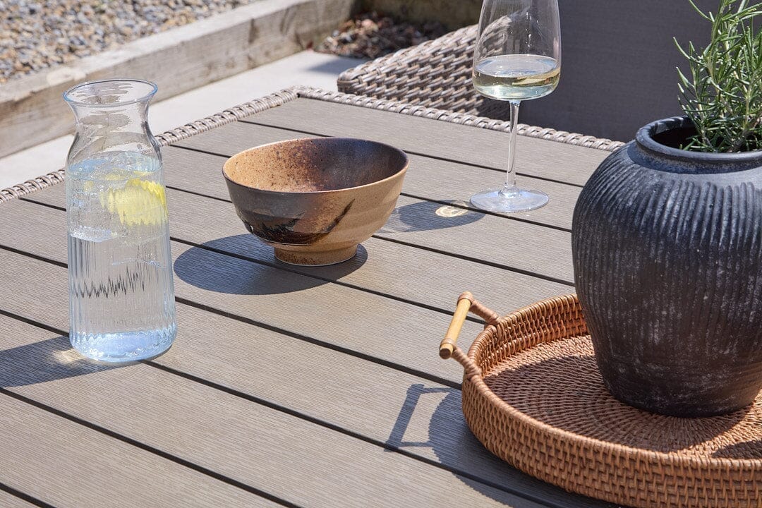 10 Seater Rattan Cube Outdoor Dining Set - Brown Weave Polywood Top - Laura James