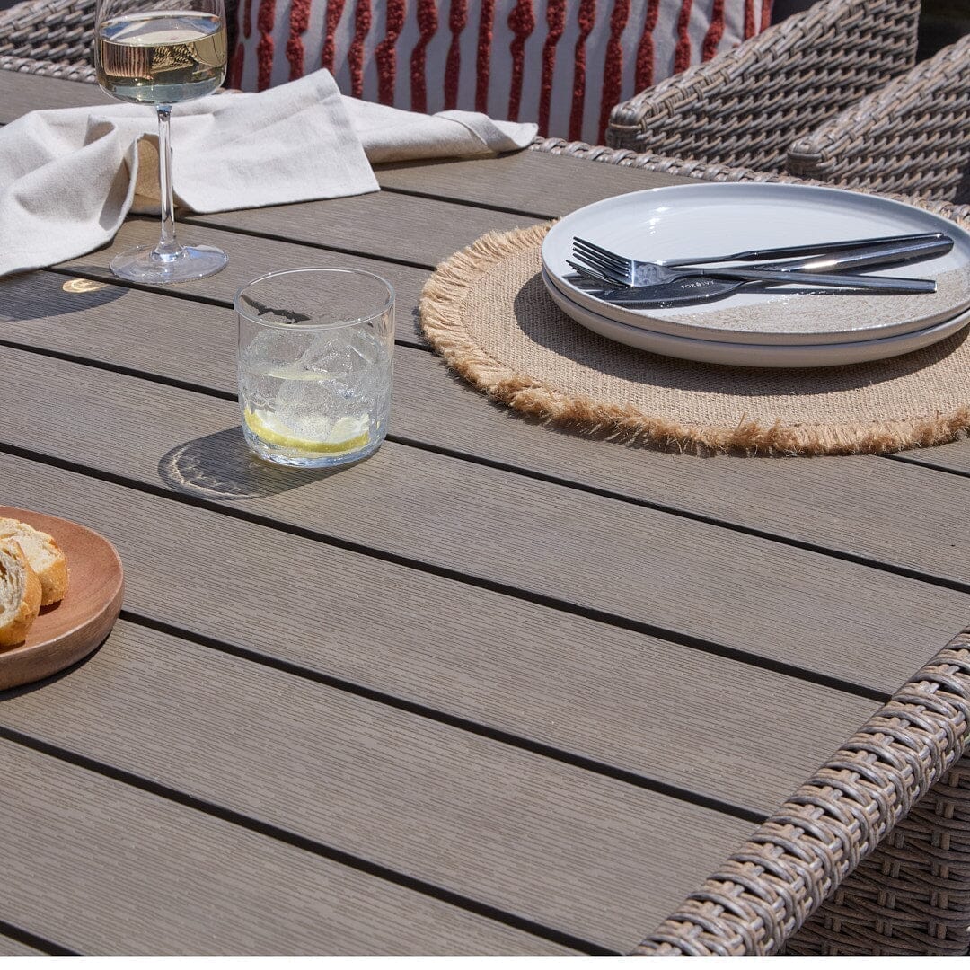 10 Seater Rattan Cube Outdoor Dining Set - Brown Weave Polywood Top - Laura James