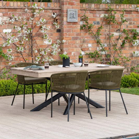 Amelia 4 Seater Natural Wood Black Legs Garden Dining Set - Hali Green Chairs