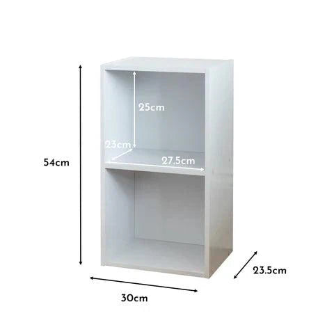 Cara 2 Tier Storage Unit / Chalk White Bookcase with Pink Boxes