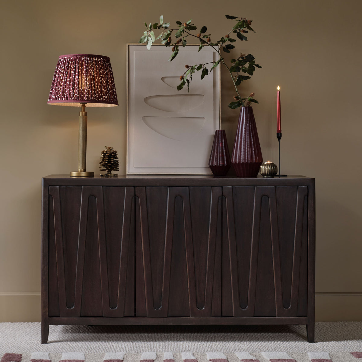 Bastian 3 Door Sideboard - Coffee Brown Mango Wood - Laura James 