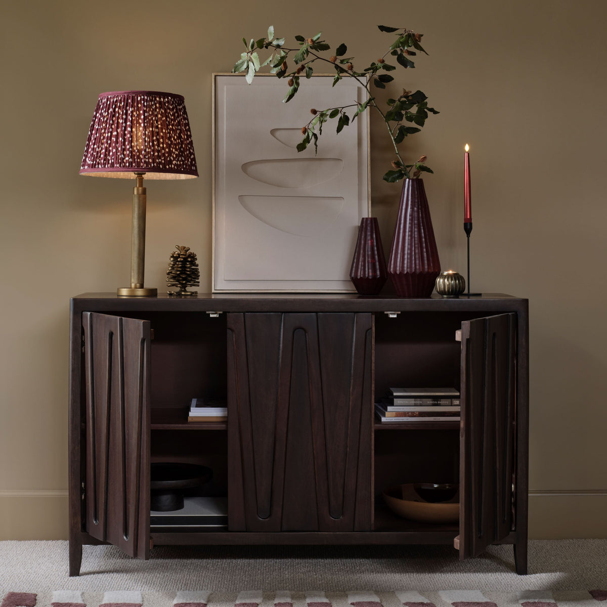 Bastian 3 Door Sideboard - Coffee Brown Mango Wood - Laura James 