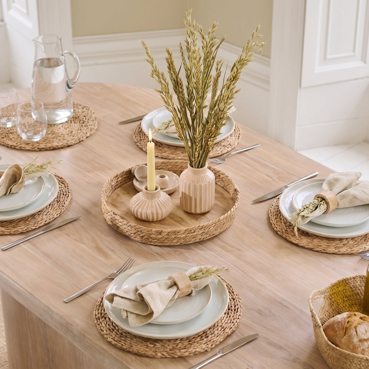Octavia 220cm Limewash Dining Table Set - 6 Seater - Archer Soft Beige Dining Chairs - Whitewash Legs