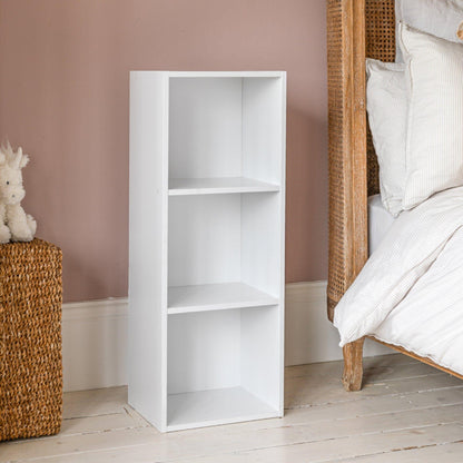 3 Tier White Bookcase Wooden Display Shelving Unit with storage box (No Basket)