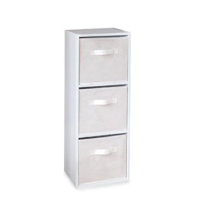 Cara 3 Tier Chalk White Cube Storage Unit - White Baskets