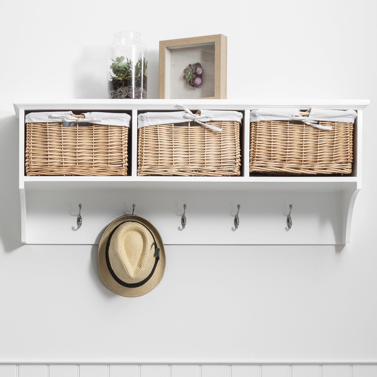 Fyfield Coat Rack with Shelf & Storage Baskets - White